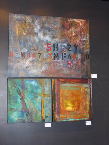 Trio of marie gelinas giles abstract acrylic paintings