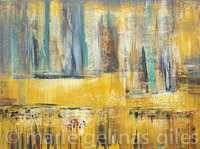 Path_Of_The_Sun - yellow, grey, fray, turquoise, black, landscape, 36 x 48,